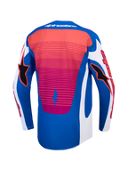 Alpinestars Techstar Maven jersey, achteraanzicht, blauw en rood, ademende motocross-jersey met lasergesneden ventilatie.