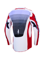 Alpinestars Techstar Maven Jersey en 2027 Techstar Maven Gear Set, rood en wit heren motorcrossjersey met geventileerd rugpaneel.