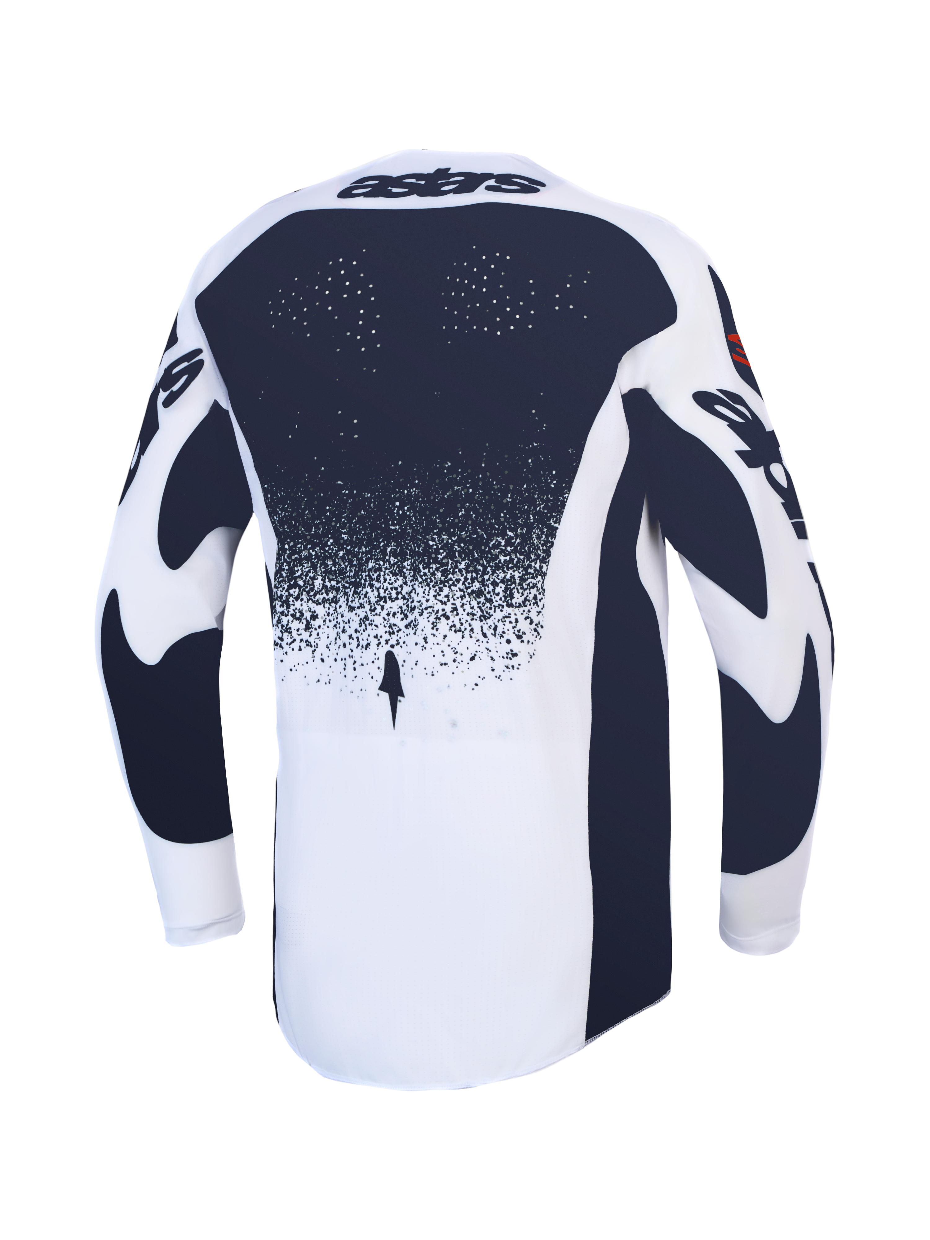 Alpinestars Techstar Swan Jersey, athletic race fit motocross top in white and dark gray with laser-cut perforations.
