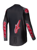 Maillot Supertech Lipan 2025, maillot de motocross tout-terrain, noir fumée et rouge vif, construction en maille extensible légère avec ventilation perforée, vue de dos
