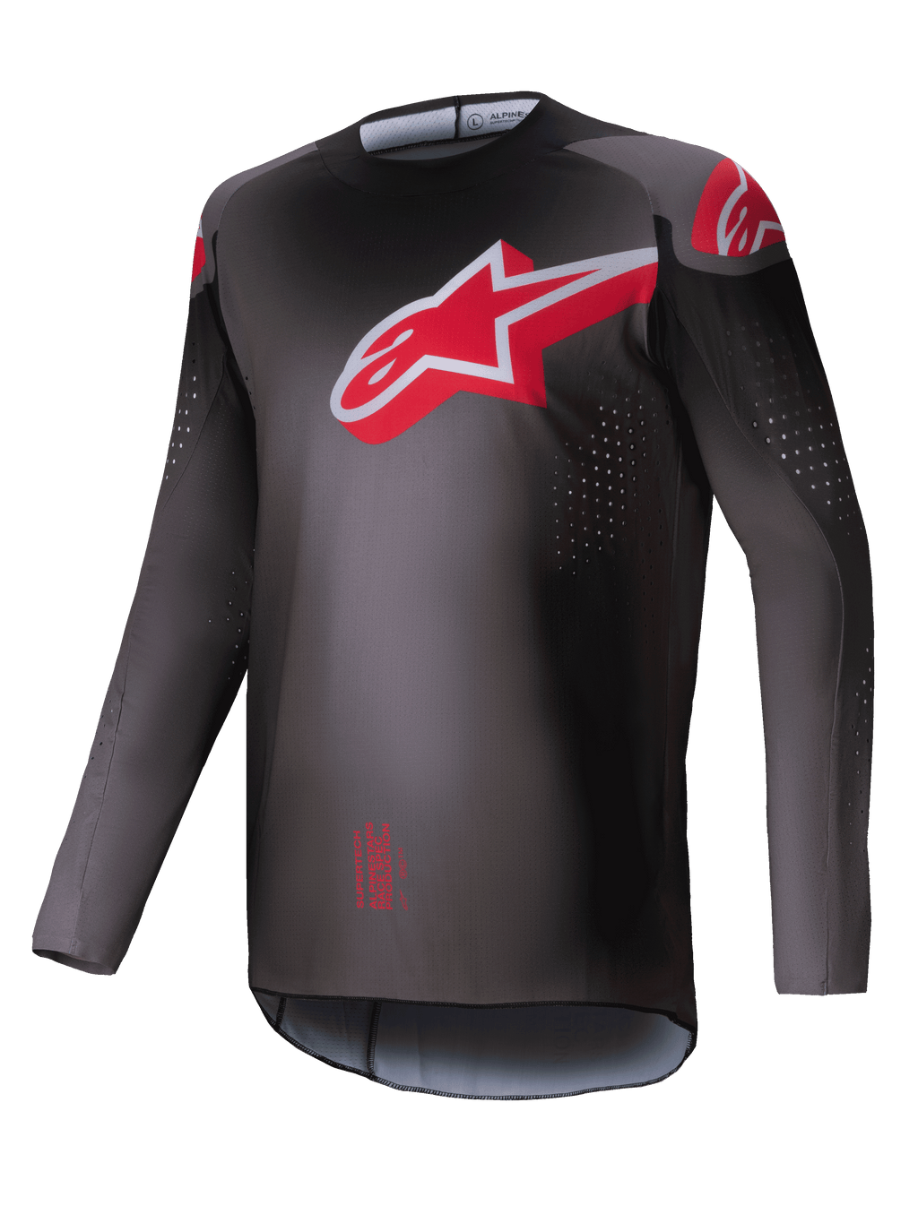 Maillot Supertech Lipan 2025, maillot de motocross pour homme, gris fumée et rouge vif, coupe athlétique ultra-légère avec perforations laser