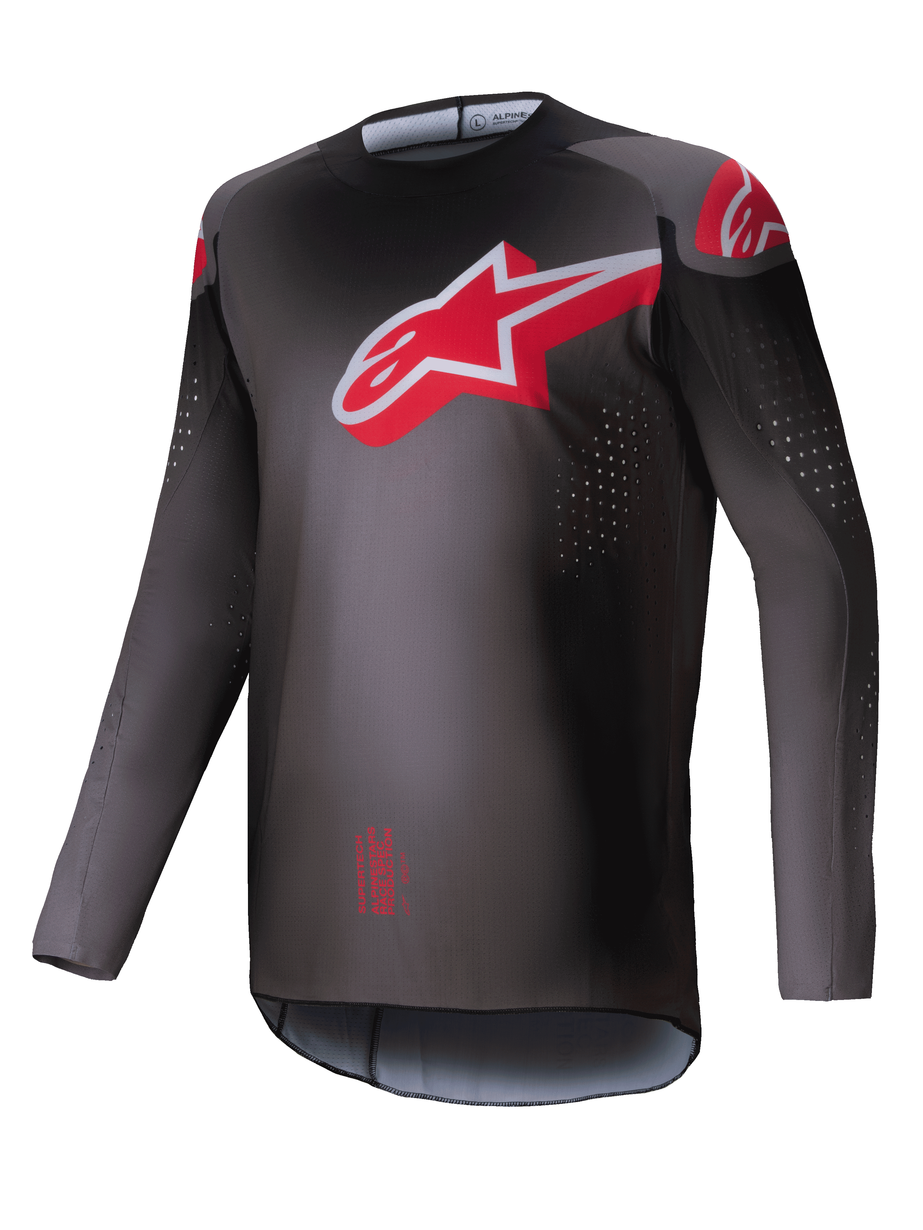 Maillot Supertech Lipan 2025, maillot de motocross pour homme, gris fumée et rouge vif, coupe athlétique ultra-légère avec perforations laser