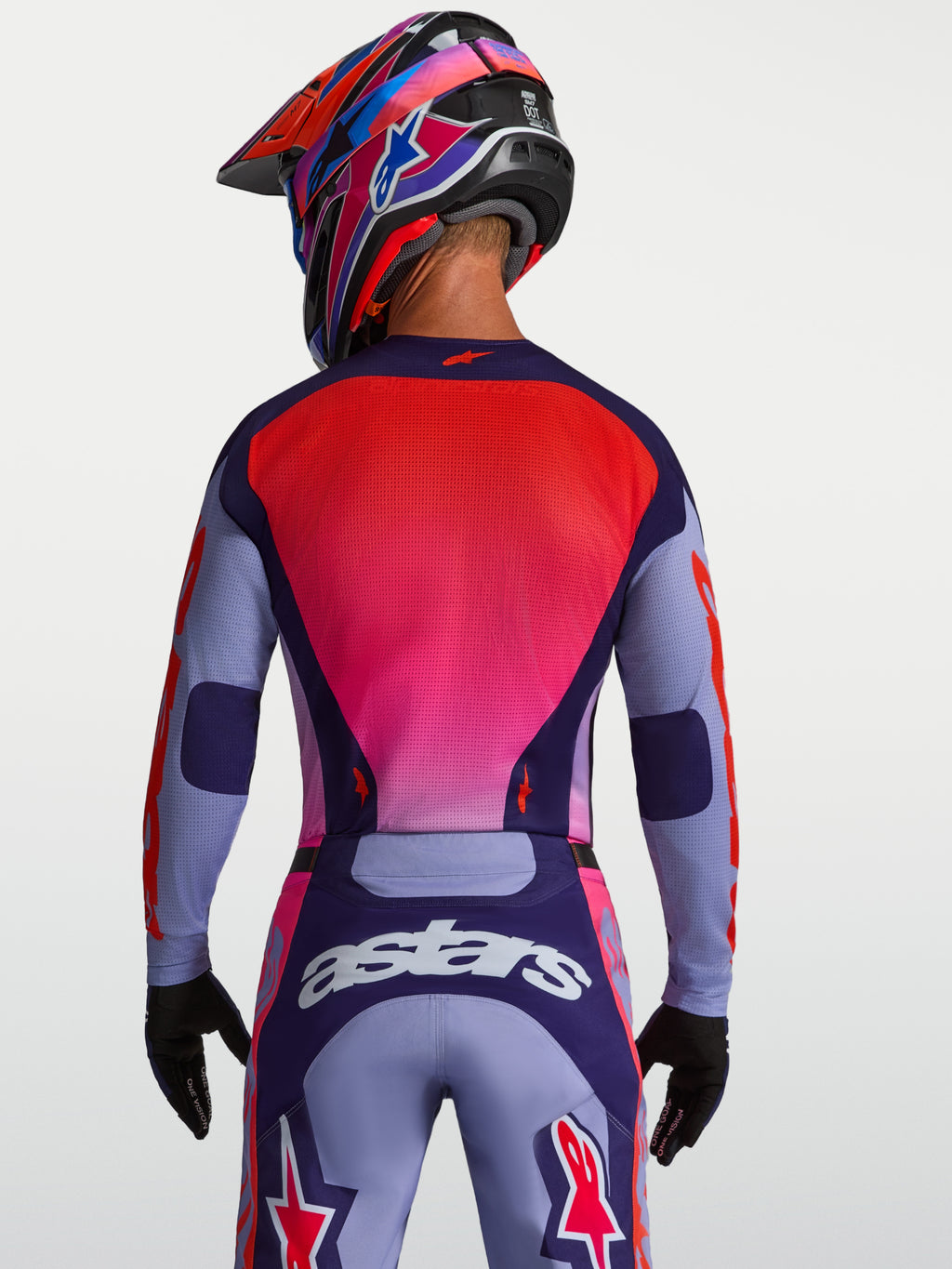 Alpinestars Racer Air Hunt jersey, heren-motorcrossjersey, paars en roze fluo, ademend mesh voor off-road racing.