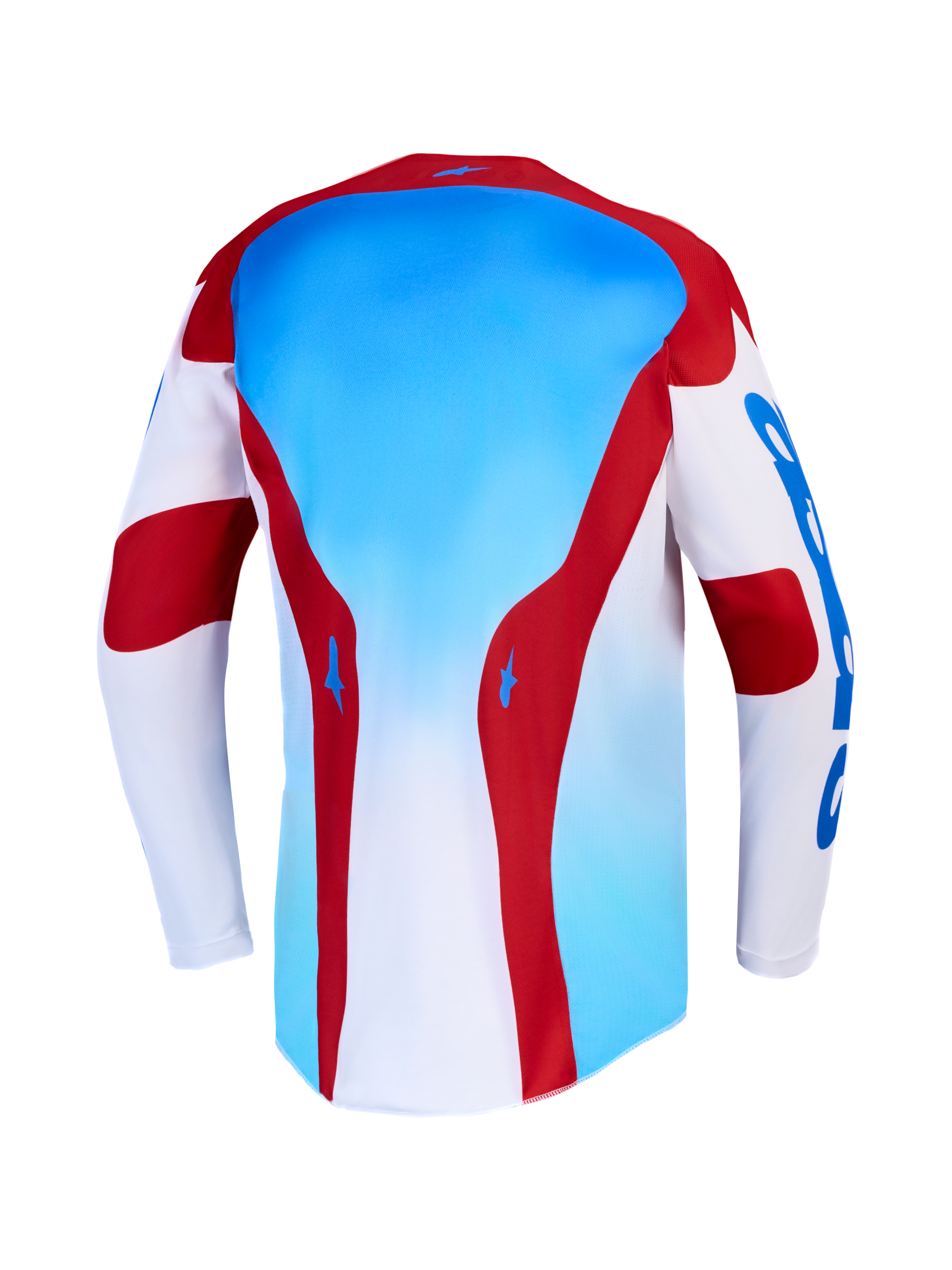 Alpinestars Racer Hunt Trikot AND Racer Hunt Gear Set, Motocross-Trikot, Blau, Rot und Weiß, Rückansicht aus Polygewebe.
