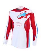 Alpinestars Racer Hunt Trikot, Herren-Motocross-Trikot, Rot und Weiß mit blauen Akzenten, feuchtigkeitsableitendes Polygewebe und Mesh-Belüftungseinsätze