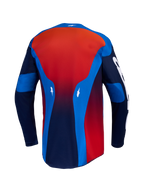 Alpinestars Racer Hunt jersey, motorcrossjersey voor heren, blauw en rood, achteraanzicht met vochtafvoerende verlengde zoom.