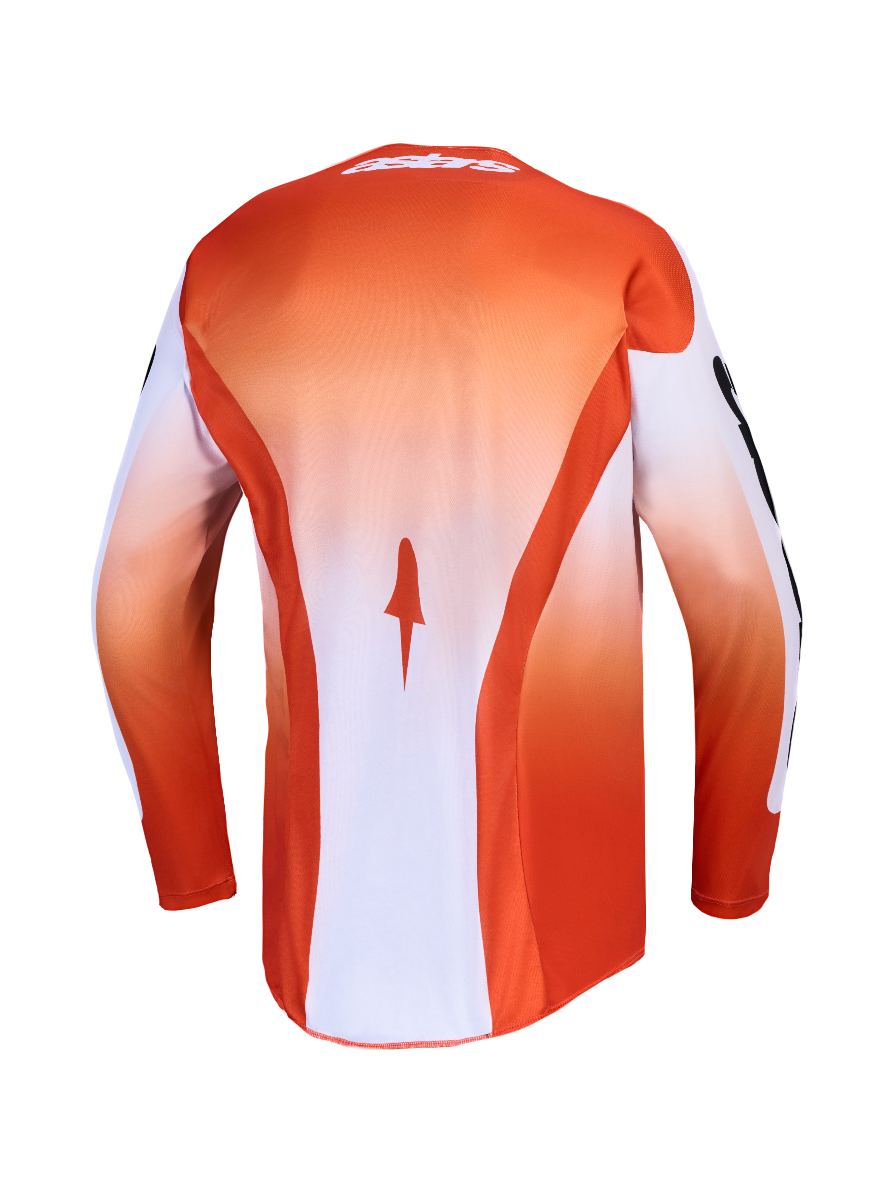 Alpinestars Racer Amber jersey, rood en wit heren-motocrossjersey, vochtafvoerend met verlengde achterzoom, achteraanzicht.