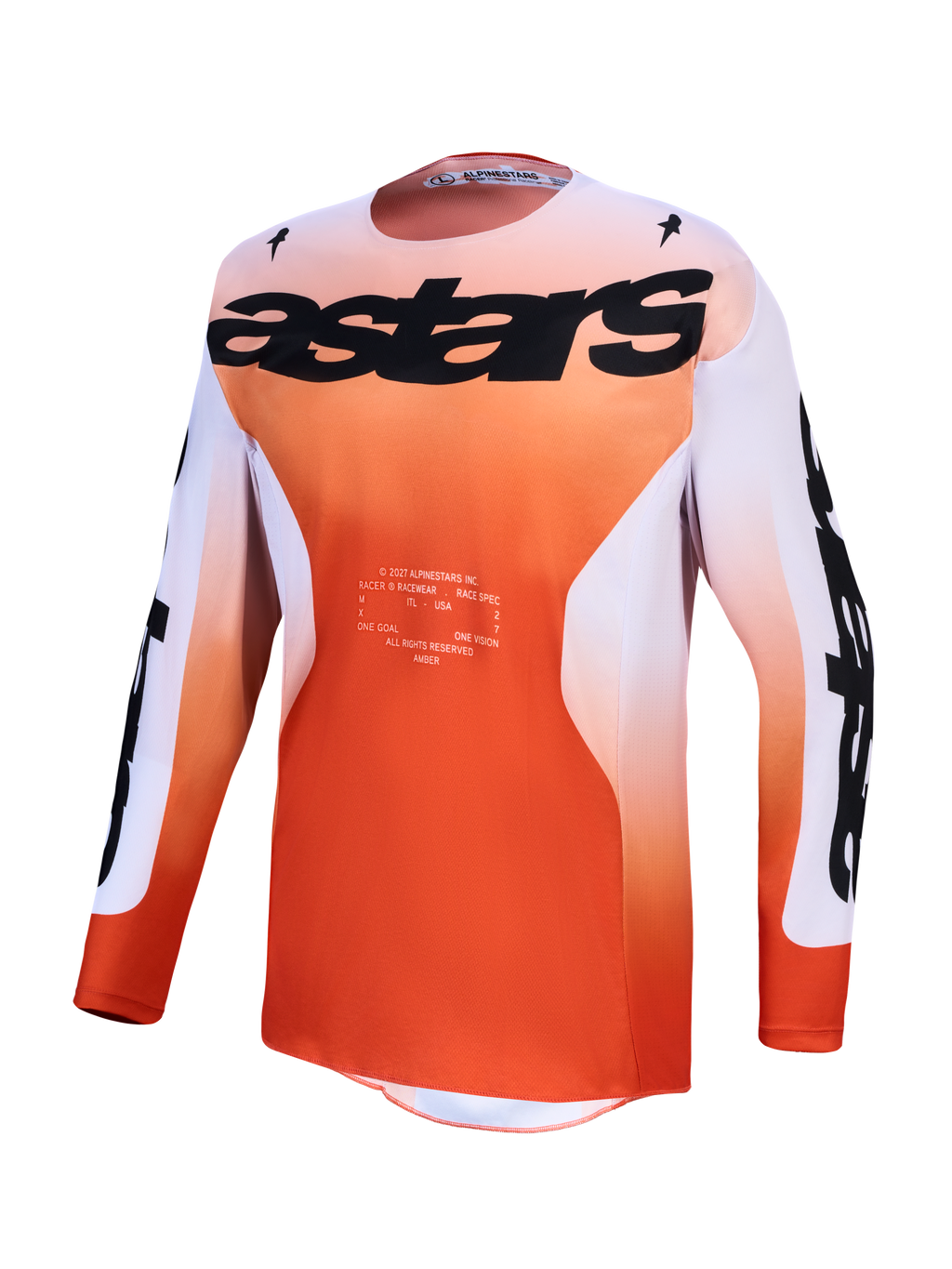 Alpinestars 2027 Racer Amber Jersey, heren-motorcrossjersey in cardinal rood en lichtlila, vochtafvoerend, race fit.