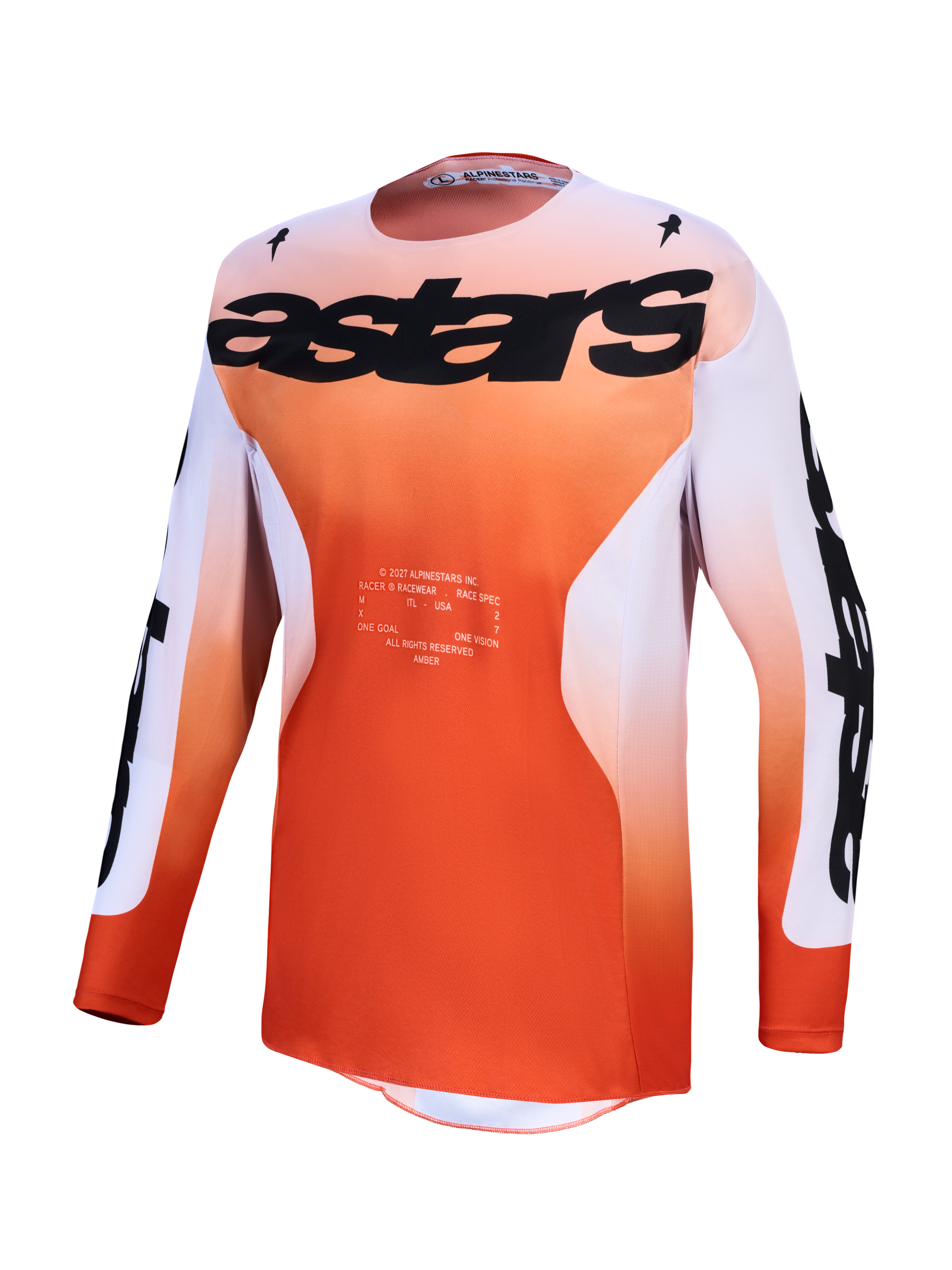 Alpinestars 2027 Racer Amber Jersey, heren-motorcrossjersey in cardinal rood en lichtlila, vochtafvoerend, race fit.
