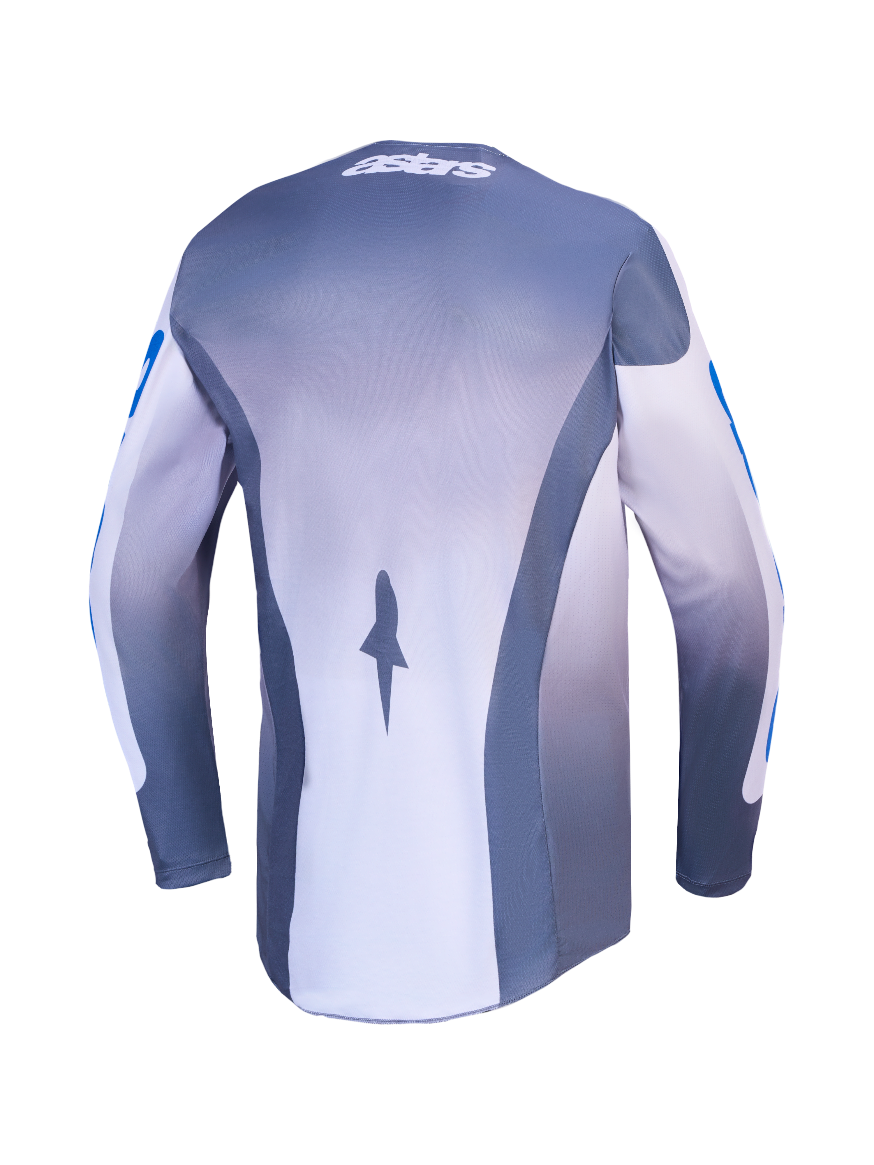 Alpinestars Racer Amber Trikot und 2027 Gear Set, Herren-Motocross-Trikot in Aschgrau und UCLA Blau, Rückansicht mit Mesh-Einsätzen.
