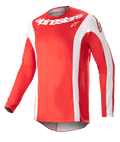 Maillot Alpinestars Techstar Arch 2023, maillot de motocross, rouge Mars et blanc, logo Alpinestars blanc sur la poitrine, tissu technique perforé, manches longues avec accents blancs, design sportif pour le tout-terrain