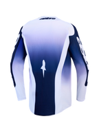 Alpinestars Racer Air Amber jersey, blauw en wit motorcrossjersey, achteraanzicht, ademend mesh met verlengde achterzoom.