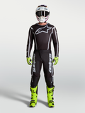 Alpinestars Fluid Apex V2 Jersey AND Fluid Apex V2 Gear Set, heren-motocross-set in zwart, zilver en fluorescerend geel.