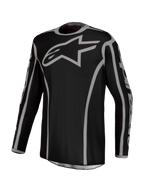 Alpinestars Fluid Apex V2 heren-motocross jersey, zwart en zilver, ademende vochtafvoerende polyfabric.