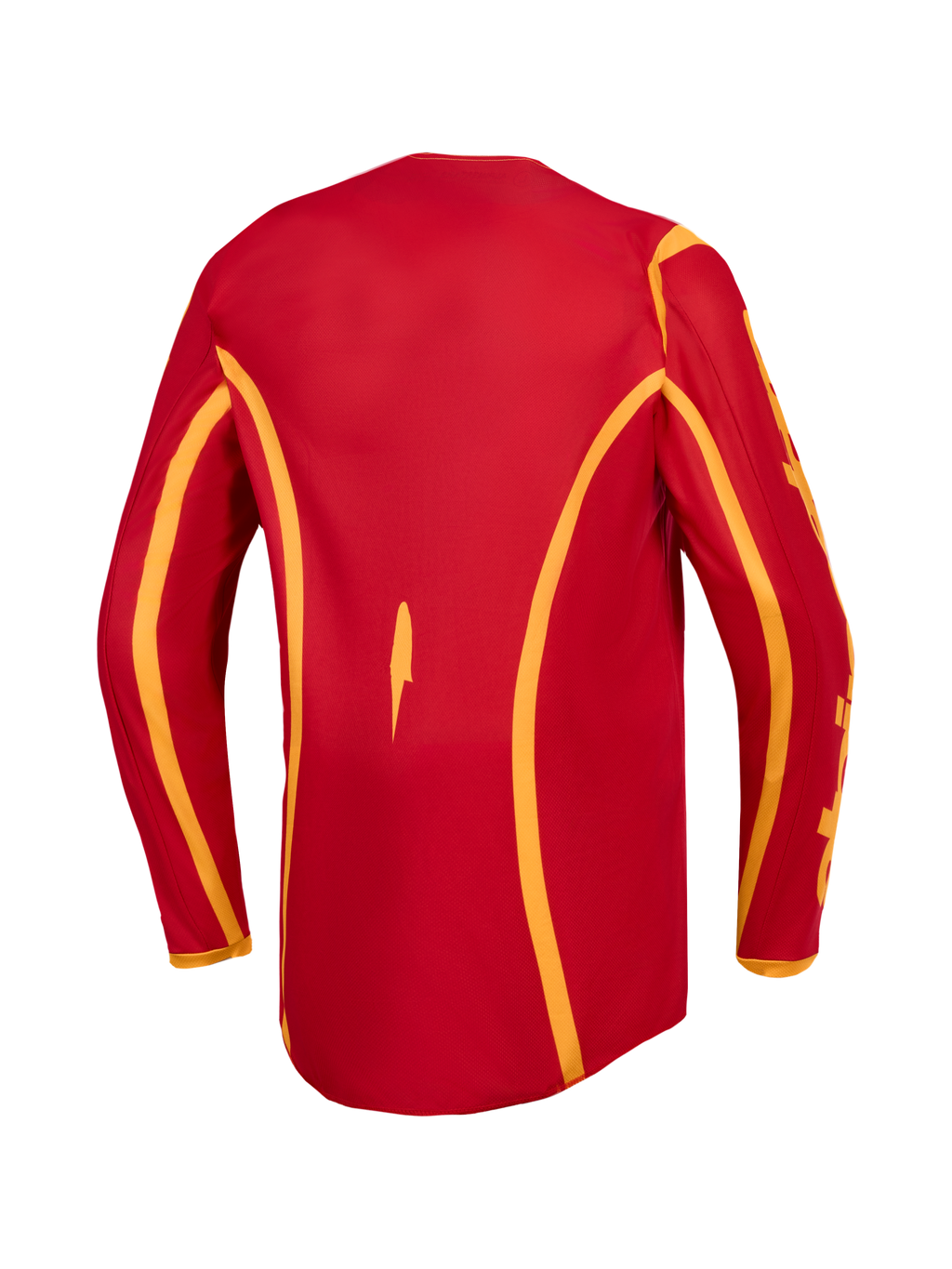 Alpinestars Fluid Apex V2 jersey, heren-motorcrossjersey, rood en goud, achteraanzicht met verlengde snit.