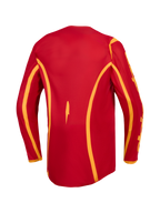 Alpinestars Fluid Apex V2 jersey, heren-motorcrossjersey, rood en goud, achteraanzicht met verlengde snit.