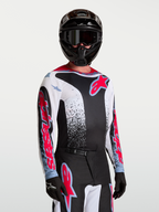 Alpinestars Fluid Drag jersey, heren motorcrossjersey, zwart en wit met rood en blauw, ademend en lichtgewicht polyfabric, ideaal voor off-road rijden.