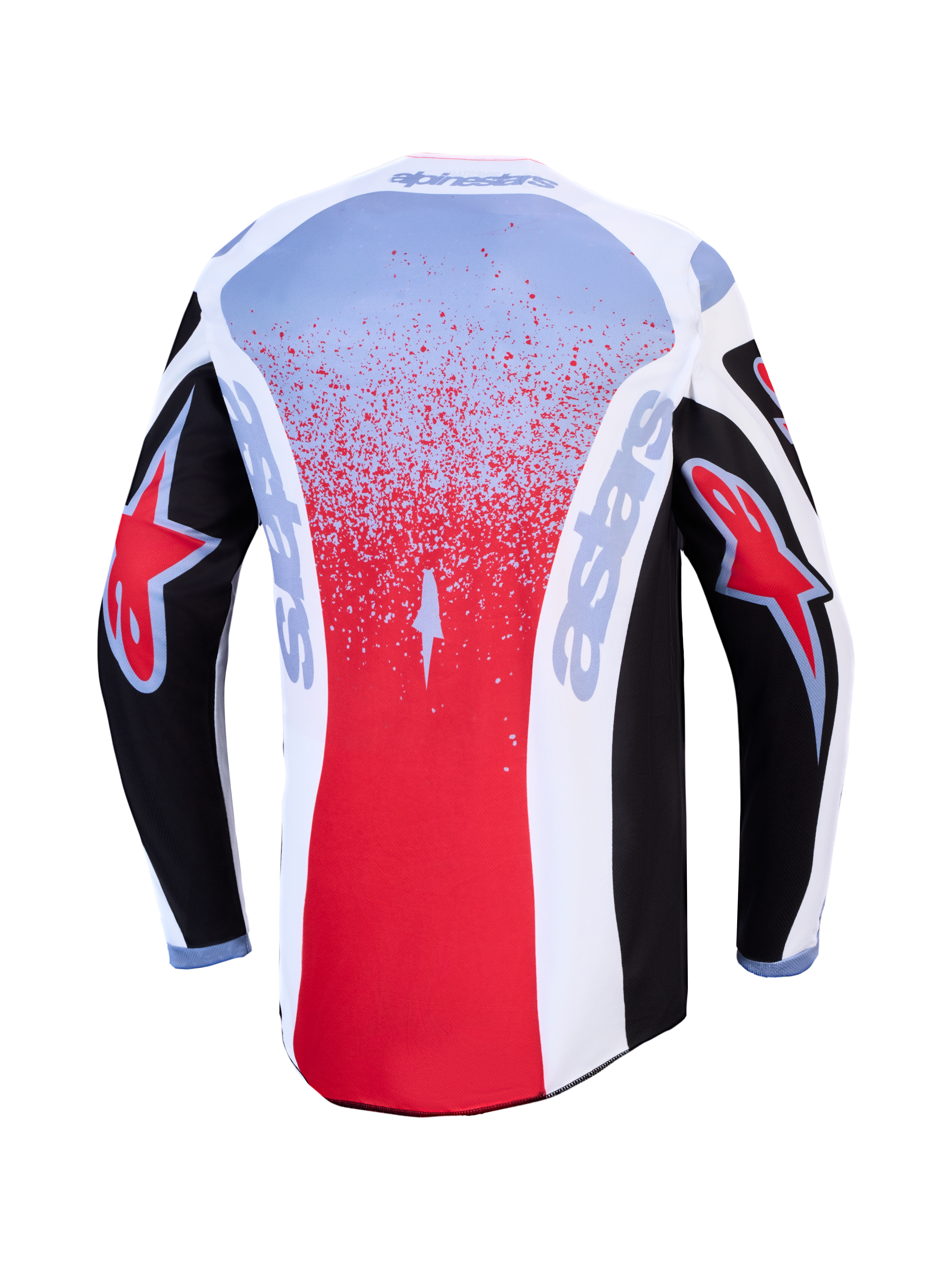 Alpinestars Fluid Drag jersey, heren motorcrossjersey, zwart, rood en wit, ademend textiel met een langere achterkant.