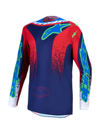 Alpinestars Fluid Drag Trikot, Motocross-Oberteil für Herren, Navyblau und Feuerrot, feuchtigkeitsableitendes Polygewebe mit limettengrünen Logos