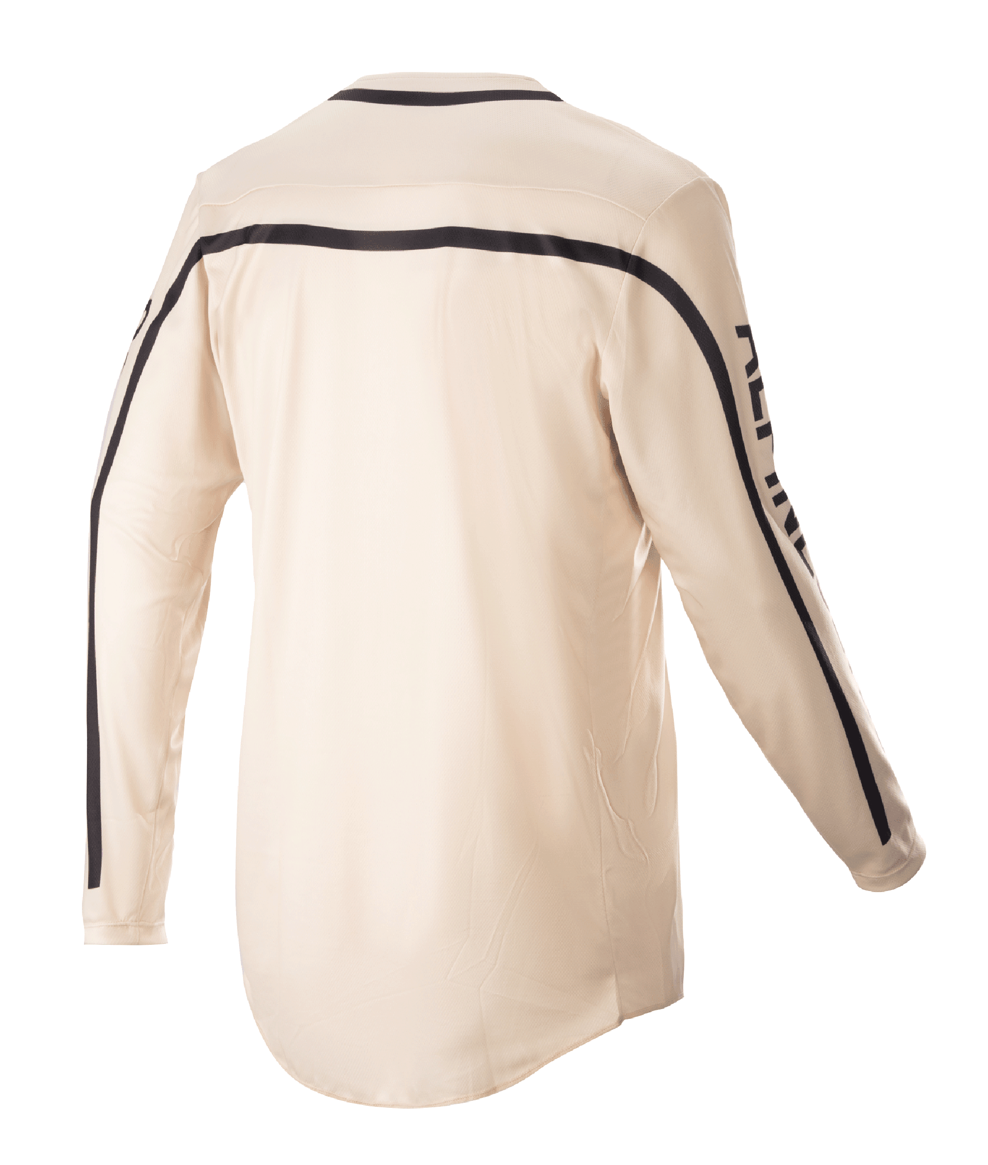 Maillot Alpinestars Racer Found 2023, maillot de motocross, Mountain (brun), vue arrière, avec des rayures noires sur les épaules et le long des manches, coupe ergonomique avec un dos plus long pour une meilleure couverture en position de pilotage
