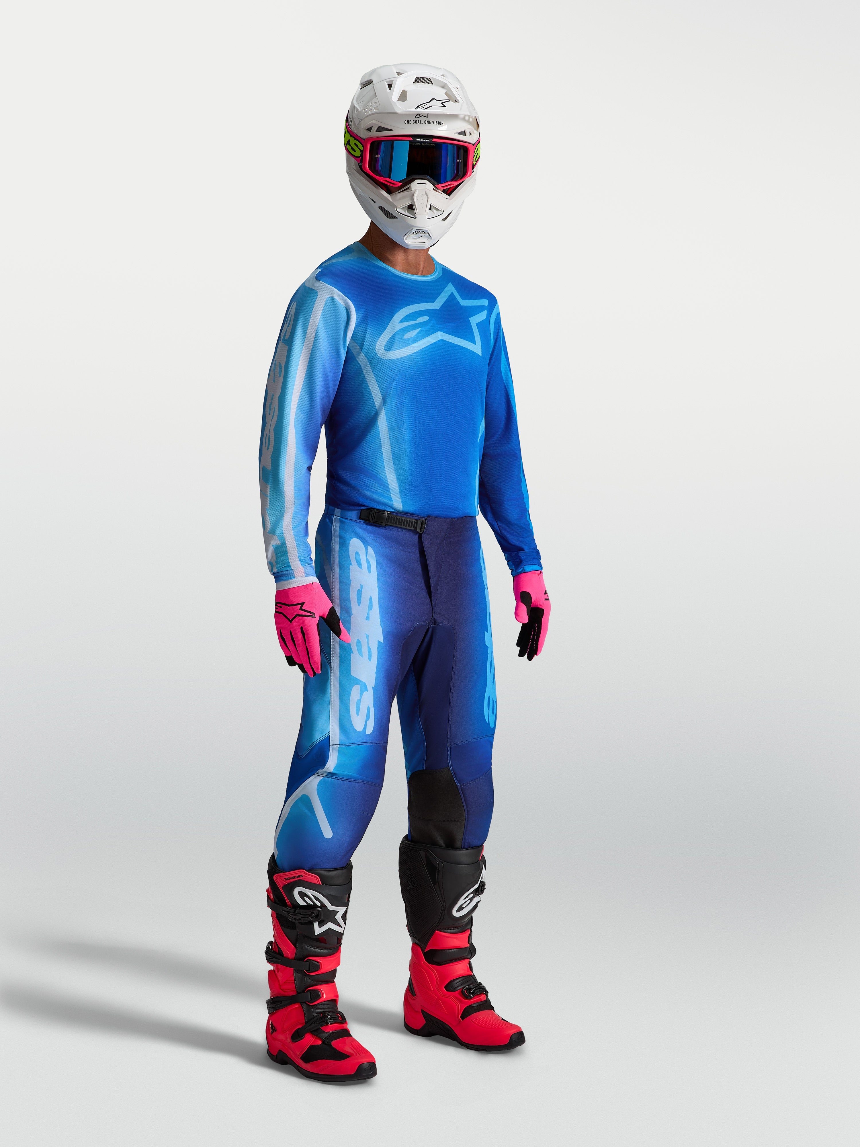 Alpinestars Fluid Kepler jersey voor heren, motorcrossjersey in UCLA-blauw en blithe-blauw, ademende sportieve pasvorm.