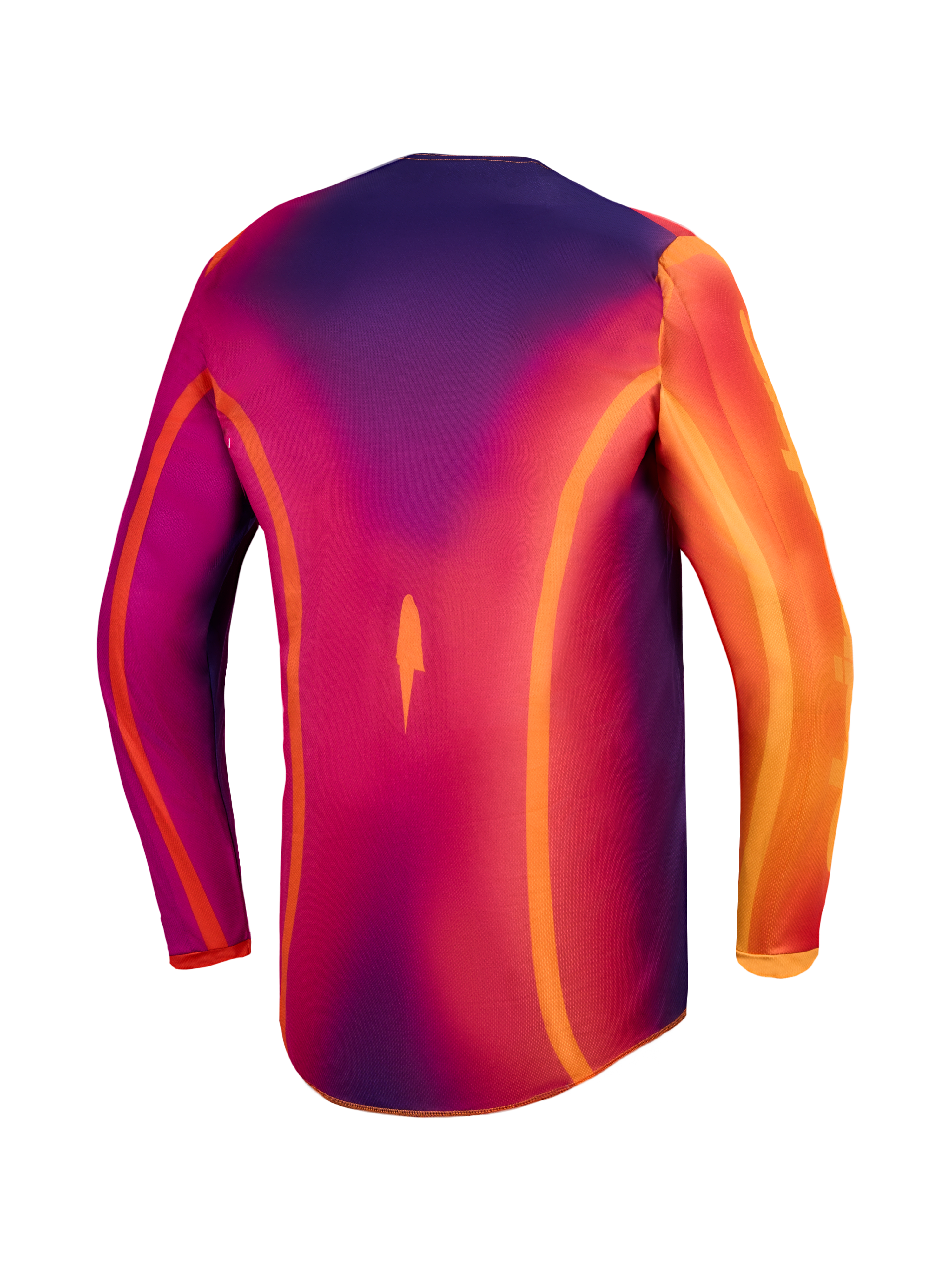 Alpinestars Fluid Kepler Jersey, herenmotorcrossjersey, paars en oranje, vochtafvoerend polyfabric met langere achterkant, achteraanzicht.