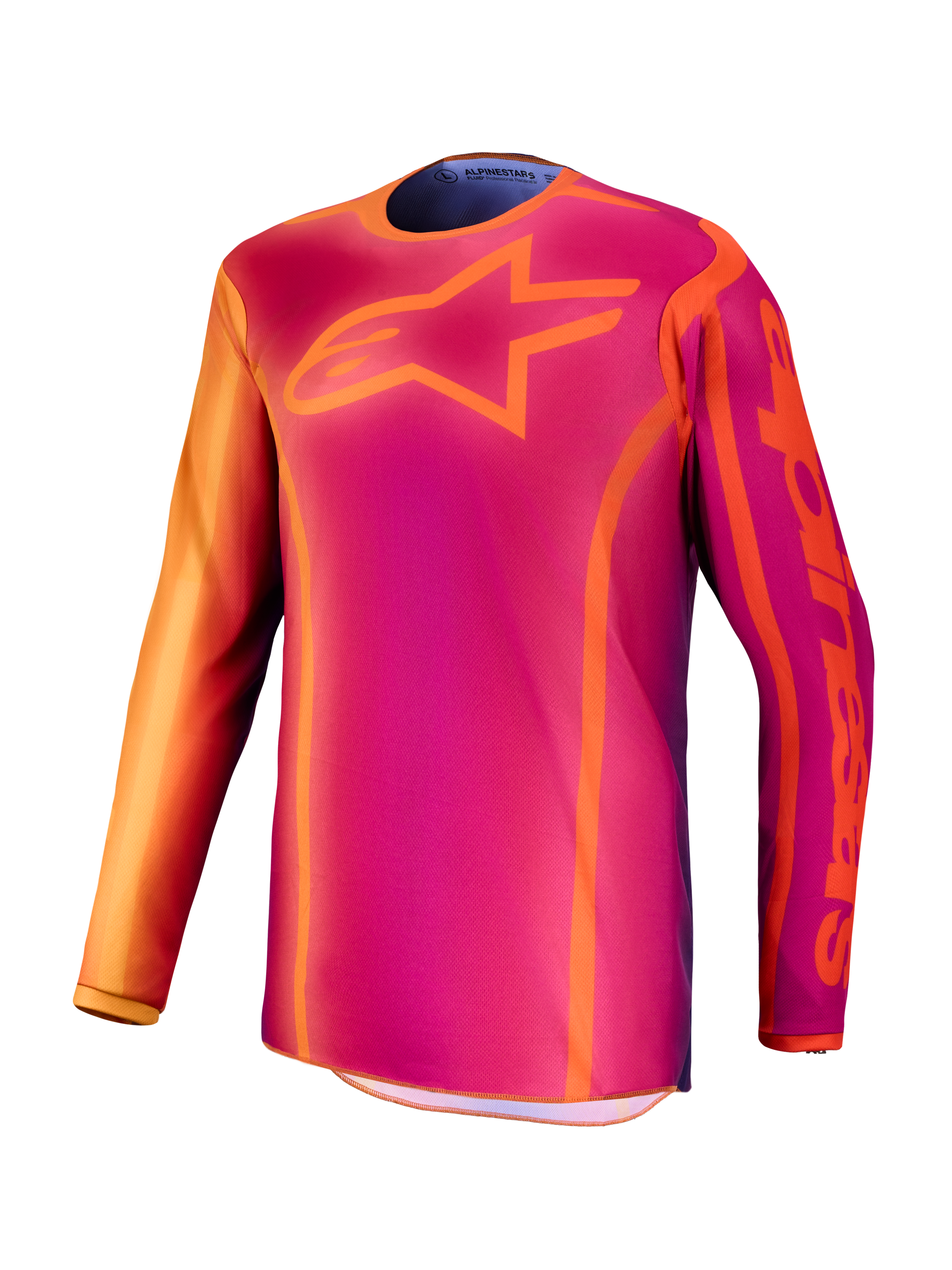 Alpinestars Fluid Kepler jersey, paarse en oranje heren motocross top van vochtafvoerend polyfabric.