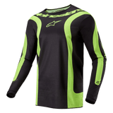 Maillot Alpinestars Fluid Lurv 2024, maillot de motocross, noir et jaune fluo, doté de panneaux incurvés jaune fluo audacieux, du logo Alpinestars sur la poitrine et d'un lettrage autour du col, coupe sport athlétique pour la course tout-terrain