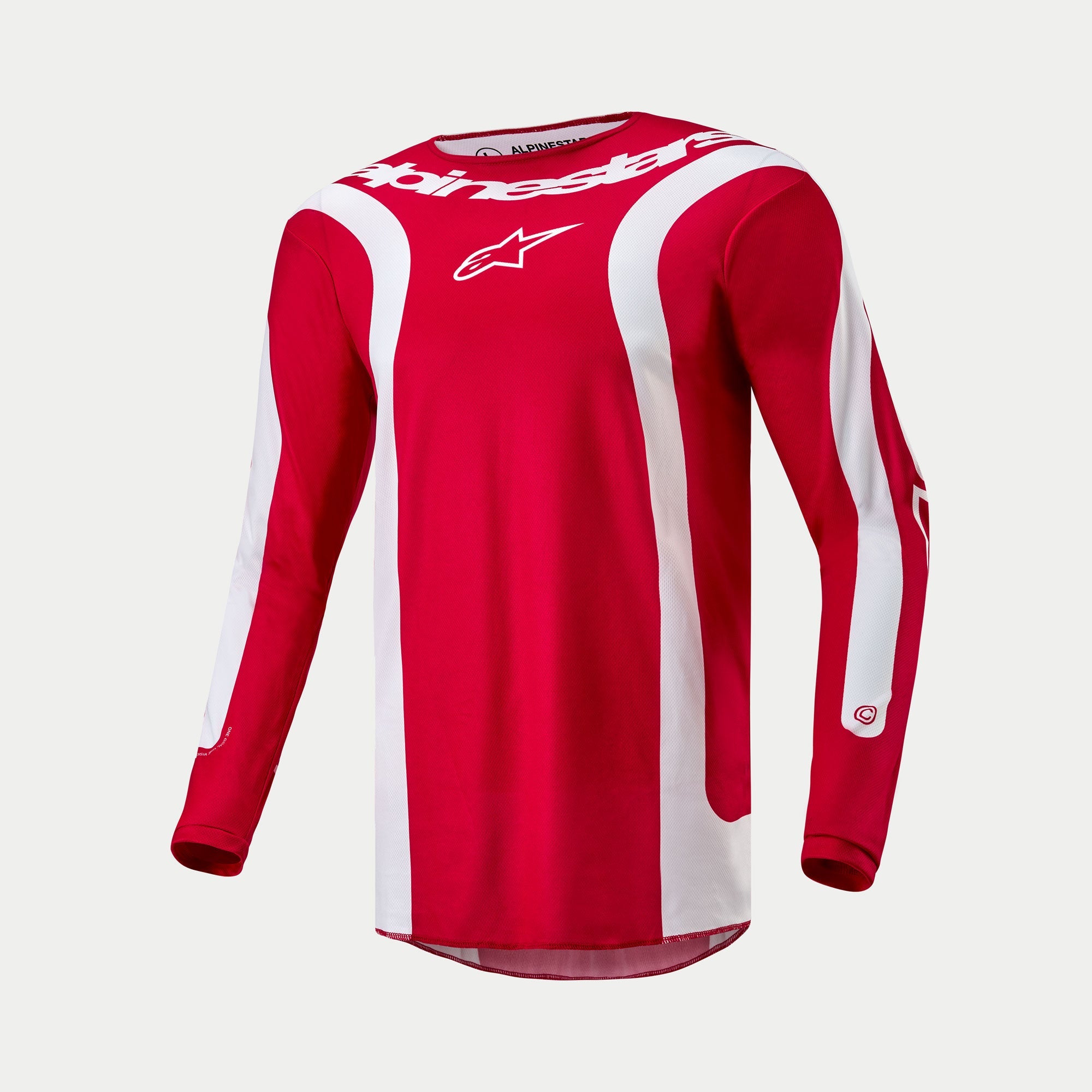Alpinestars Maillot Fluid Lurv 2024, maillot de motocross pour homme, rouge et blanc, construction légère en poly-tissu évacuant l'humidité avec coupe ergonomique