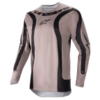 Alpinestars 2024 Fluid Lurv Jersey, Motocross-Trikot, Mud Black, mit schwarzen geschwungenen Grafikbahnen und zentralem Alpinestars-Logo, leichtes, atmungsaktives Poly-Gewebe für Offroad-Rennperformance
