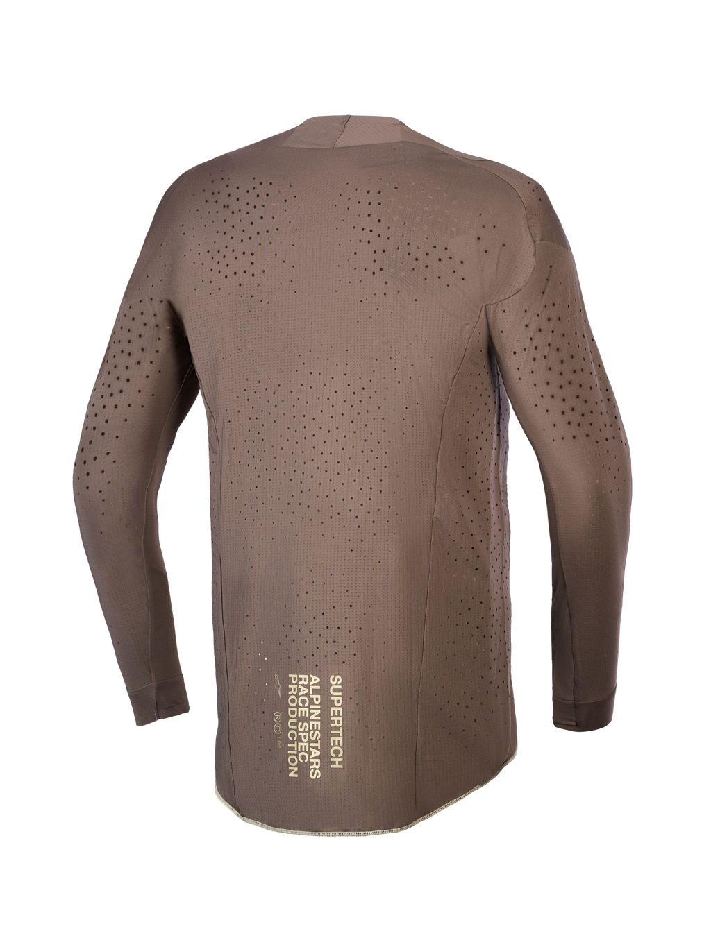 Alpinestars Limited Edition Supertech Air Gold Jersey, Men's Brown Motocross Jersey with laser-cut vents and gold back graphic.