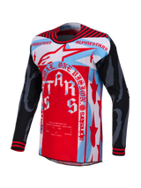Maillot Techstar Beast Coast Édition Limitée, rouge, blanc et bleu avec manches noires et graphismes dynamiques.