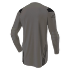 Alpinestars Techdura Jersey, Falcon Brown motocross jersey, back view showing elongated drop tail for coverage, long sleeves with reinforced elbow sections, black panels on shoulders, and logo on the sleeve, durable off-road apparel
