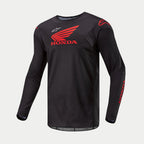 Alpinestars Honda Racer Iconic Jersey, zwart en rood off-road jersey met lange mouwen, officiële Honda-branding, lichtgewicht en vochtafvoerend materiaal