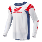 Alpinestars Honda Racer Iconic Jersey, heren motocross off-road jersey, wit met helderblauw en helderrode accenten, vochtafvoerende synthetische constructie met officiële Honda-branding