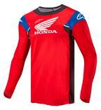 Alpinestars Honda Racer Iconic Jersey, langdurig motocross-shirt voor heren, felrood met zwarte, blauwe en witte accenten, met Honda- en Alpinestars-logo's
