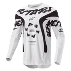 Alpinestars 2024 Racer Hana Trikot, Motocross-Trikot, Weiß und Schwarz, mit auffälligem schwarzem Alpinestars-Branding auf der Brust, kreisförmigem ASTARS-Logo und technischen Mesh-Einsätzen für Offroad-Performance.