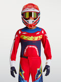 Alpinestars Supertech Jugend-Trikot Dyna 2027, Motocross-Renntrikot in Rot und Marineblau aus atmungsaktivem Stretch-Mesh mit athletischer Rennpassform.
