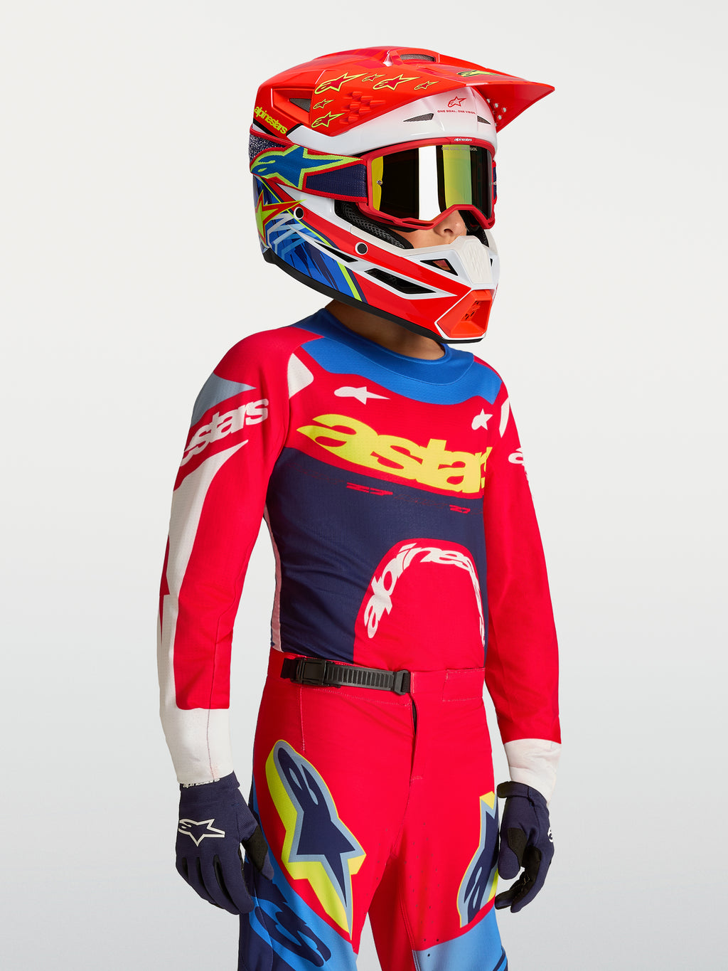 Alpinestars Youth Supertech Dyna Jersey, Red and Navy Blue Motocross Racing Gear, lightweight performance mesh.
