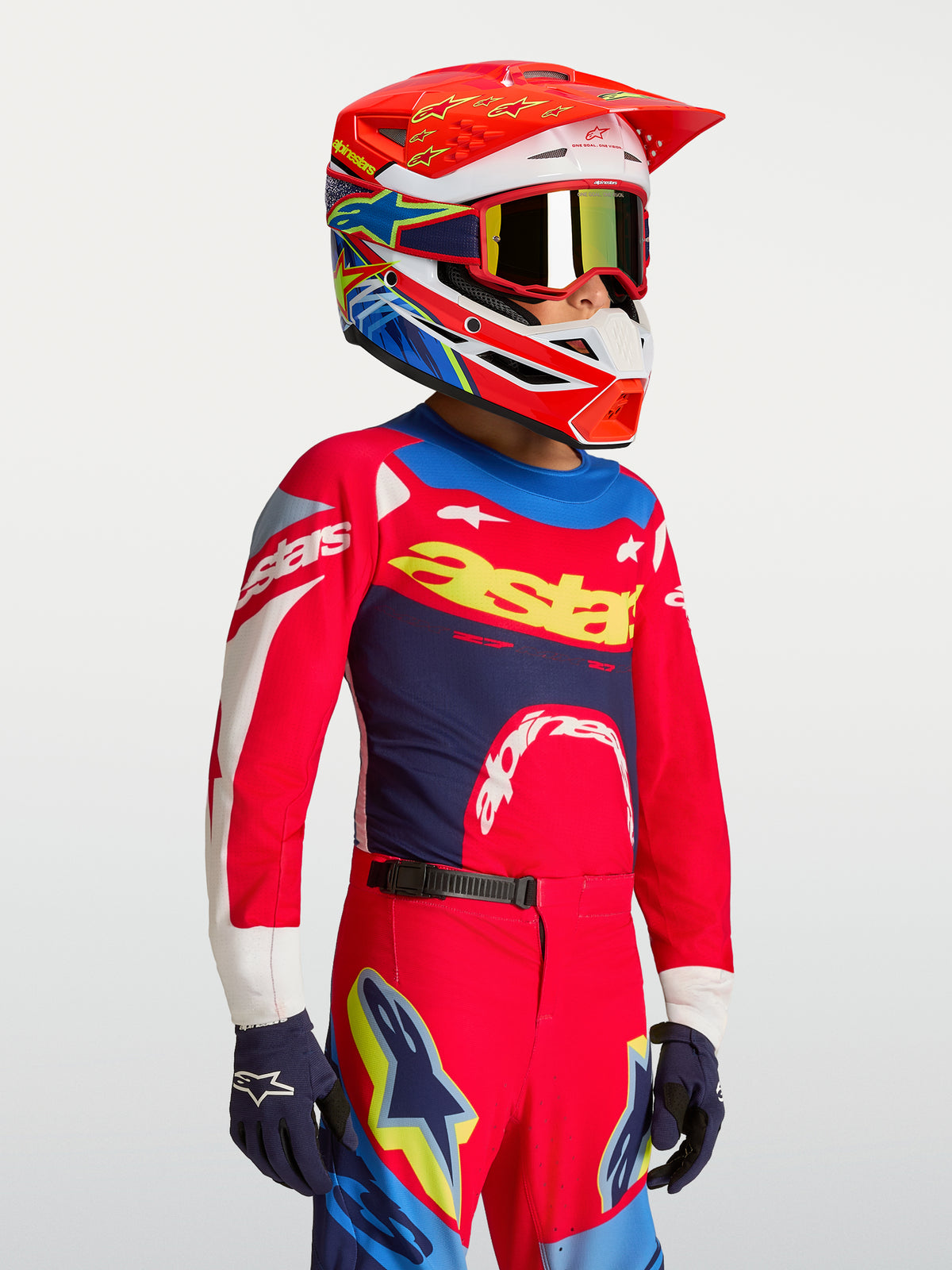 Alpinestars Supertech Jugend-Trikot Dyna, Motocross-Renntrikot für Kinder, Rot und Navyblau, aus leichtem Performance-Mesh-Material.