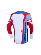 Alpinestars Jeugd Supertech Dyna jersey en kledingset, motocrossjersey, rood en blauw, achterzijde, ademend stretchmesh.