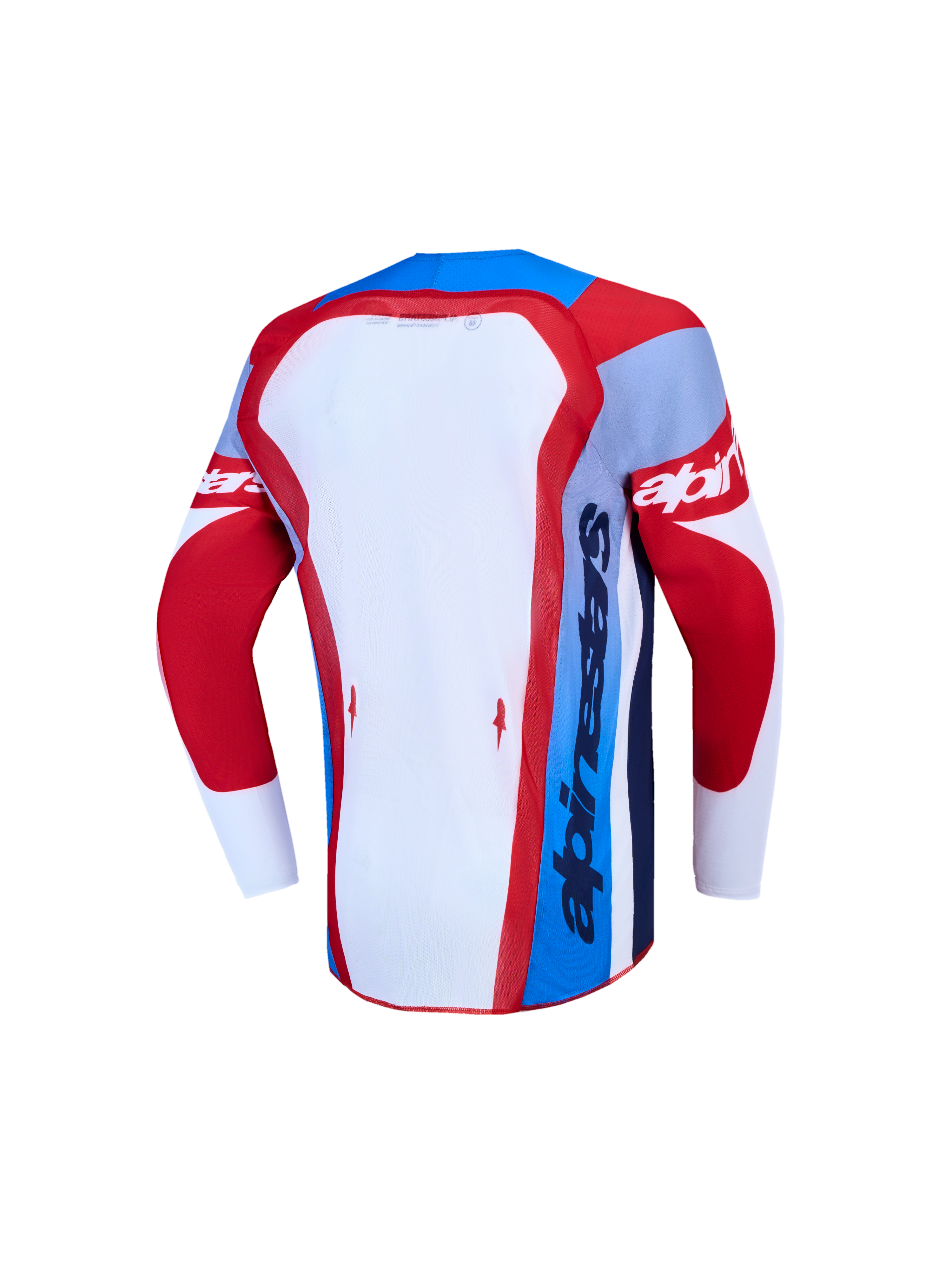 Alpinestars Jeugd Supertech Dyna jersey en kledingset, motocrossjersey, rood en blauw, achterzijde, ademend stretchmesh.