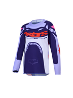 Alpinestars Supertech Dyna, maillot de motocross pour junior, bleu marine et blanc avec détails orange, équipement tout-terrain.