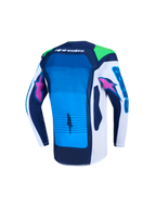 Alpinestars Jeugd Supertech Maven Jersey, motocrossjersey, blauw en wit, achteraanzicht met ademend stretchmesh.