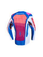 Alpinestars jeugd Supertech Maven jersey, motocross jersey, achteraanzicht in blauw en hot coral, lichtgewicht stretchmesh.