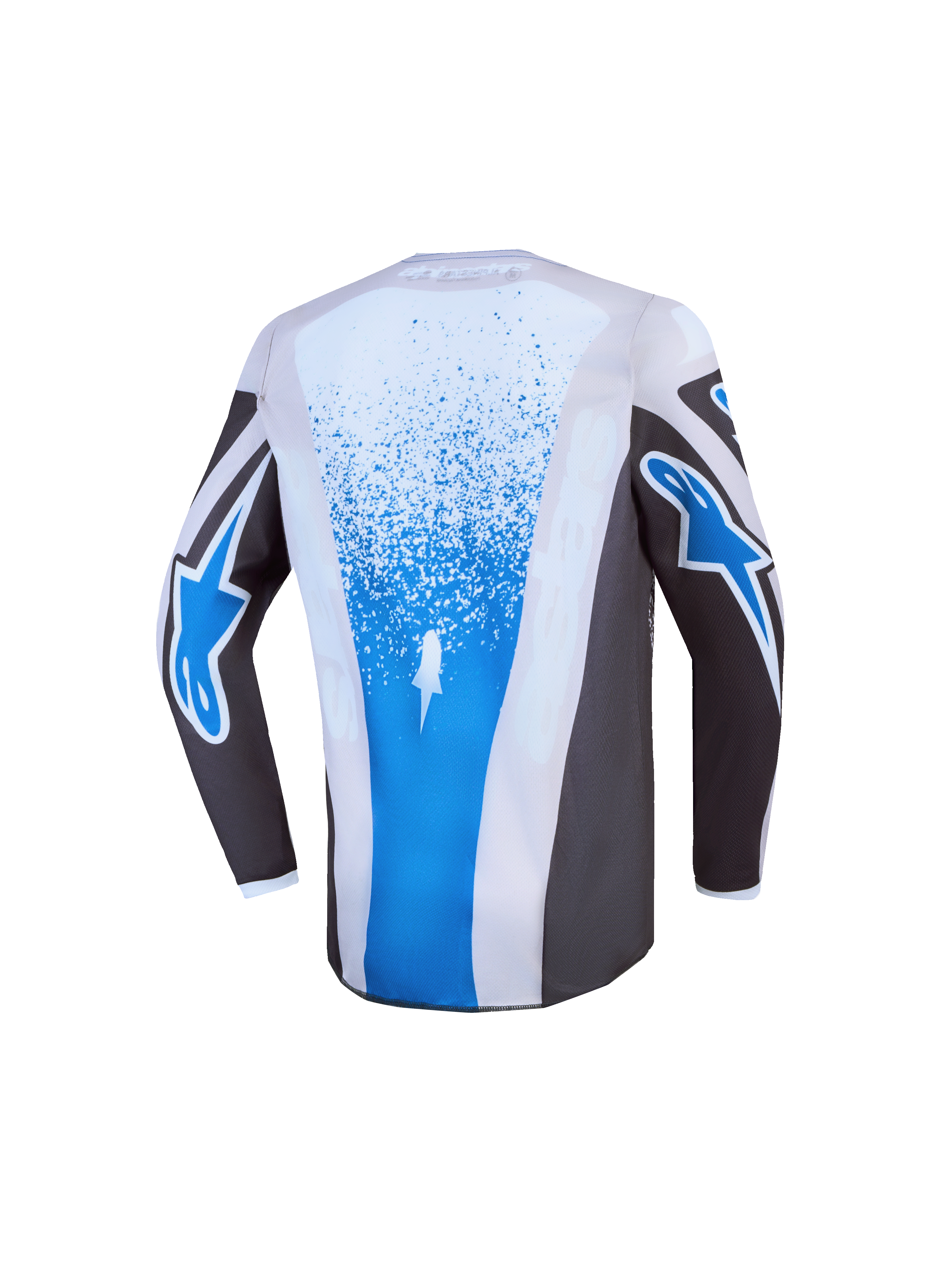 Alpinestars Fluid Jugend-Trikot Drag 2027, Motocross-Trikot für Kinder in Grau und Blau mit verlängerter Rückenpartie.