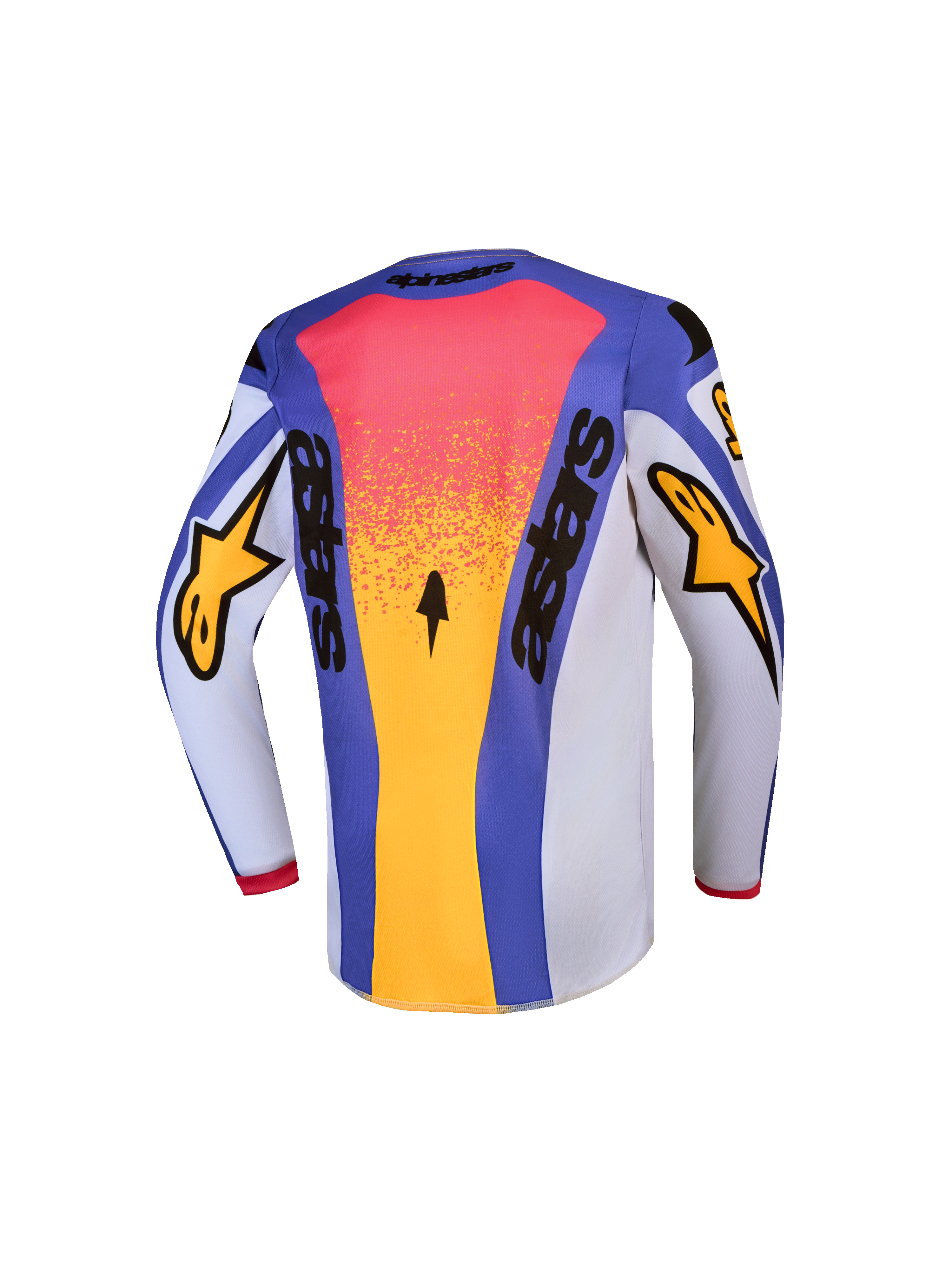 Alpinestars Jeugd Fluid Drag Jersey, motorcrossjersey, achteraanzicht, blauw en goud, vochtafvoerende textielconstructie.