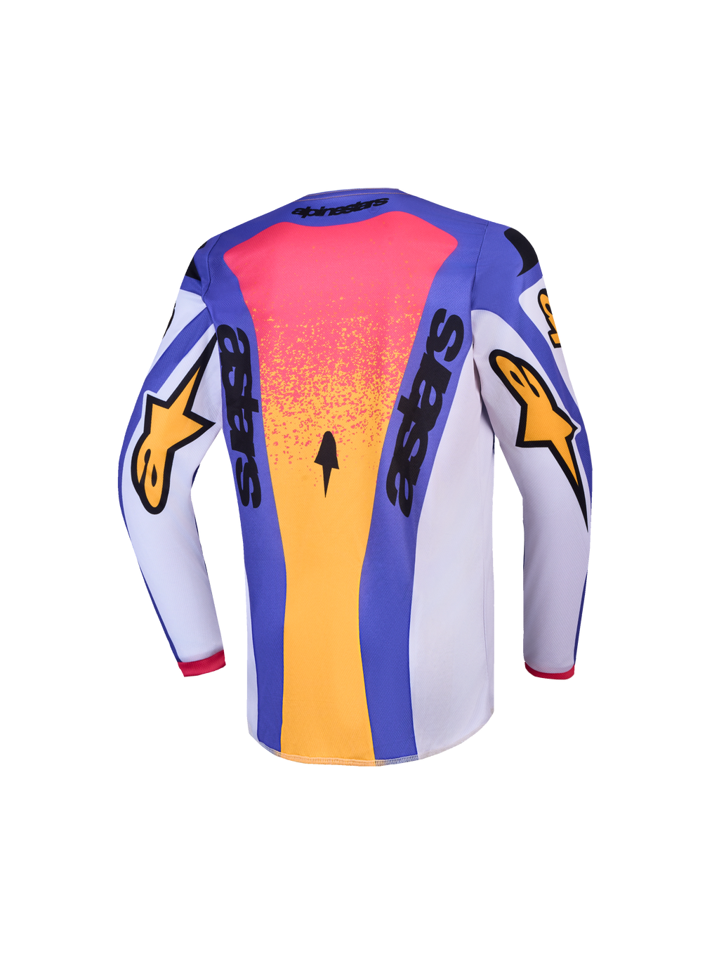Alpinestars jeugd Fluid Drag jersey en uitrustingsset, blauwe en gouden motorcrossjersey, textiel achteraanzicht.