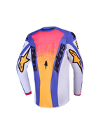 Alpinestars jeugd Fluid Drag jersey en uitrustingsset, blauwe en gouden motorcrossjersey, textiel achteraanzicht.