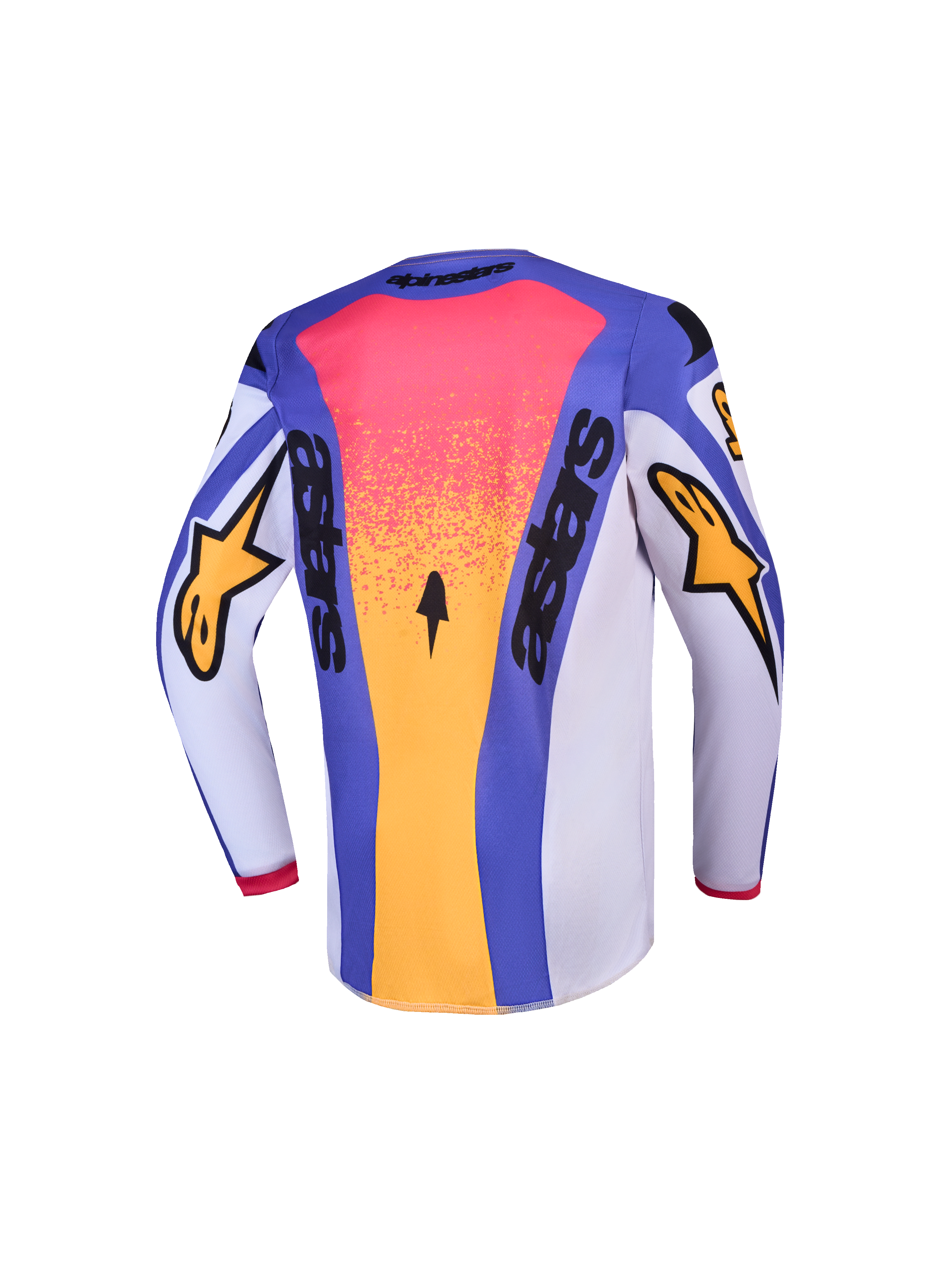 Alpinestars jeugd Fluid Drag jersey en uitrustingsset, blauwe en gouden motorcrossjersey, textiel achteraanzicht.